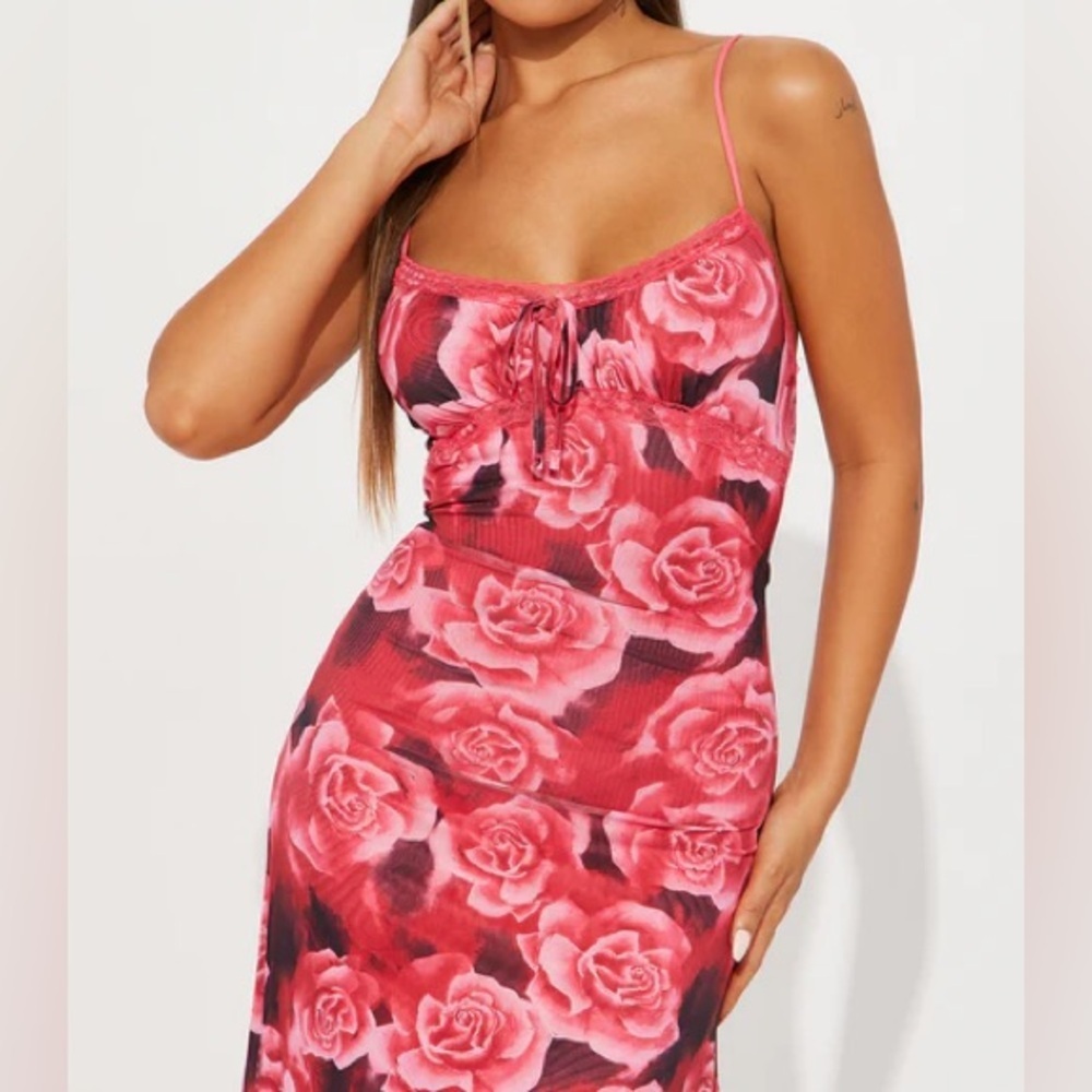 Floral Pink Dress With Spaghetti Straps